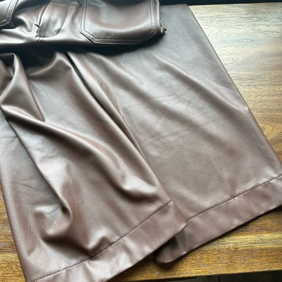 Maeve Anthropologie Chocolate Brown Colette Cropped Wide-Leg Faux Leather Pants - Picture 10 of 11